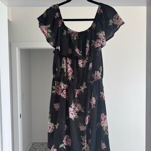 Emerald Pink Midi Romper with Flutter Sleeves